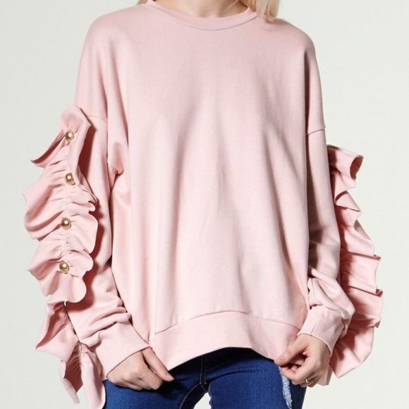 Storets Leira Pink Ruffle Sleeve Sweatshirt - Picture 3 of 16